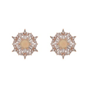 Cercei din argint cu opal natural și cubic zirconia