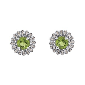 Cercei din argint cu peridot natural și diamante naturale