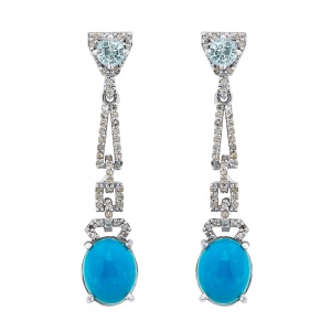 Cercei din argint cu tucoaz natural, zircon natural și diamante naturale
