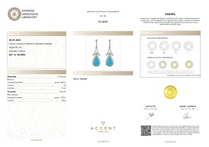 Certificat Gemologic Agl Cercei din argint cu turcoaz natural și diamante naturale RC2694