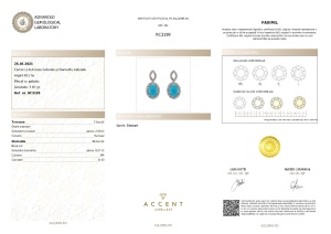 Certificat Gemologic Agl Cercei din argint cu turcoaz și diamante naturale RC3199