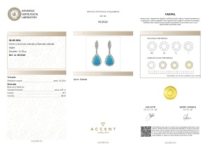 Certificat Gemologic Agl Cercei din argint cu turcoaze naturale și diamante naturale RC2510