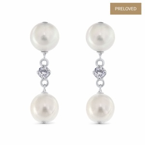 Cercei din aur de 14k cu perle de cultură Akoya și diamante naturale de 0.22 ct
