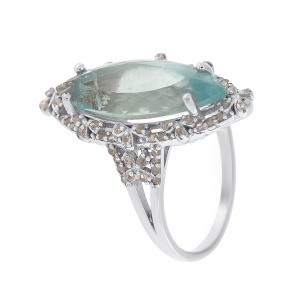 Inel din argint cu acvamarin natural și diamante naturale