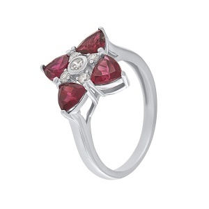Inel din argint cu granat natural și cubic zirconia