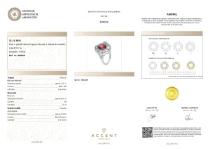 Certificat Gemologic Agl Inel din argint cu granat natural, topaz natural și diamante naturale RI9049