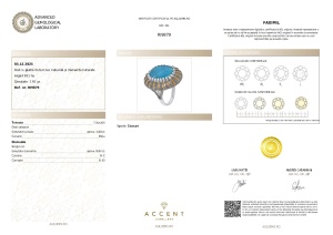 Certificat Gemologic Agl Inel din argint cu piatră de turcoaz naturală și diamante naturale RI9879