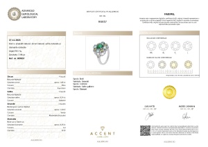 Certificat Gemologic Agl Inel din argint cu smarald natural, zircon natural, safir natural și diamante naturale RI9057