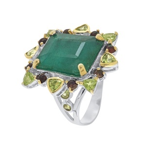 Inel din argint cu smarald, peridot și opal