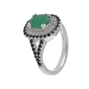 Inel din argint cu smarald, spinel și cubic zirconia