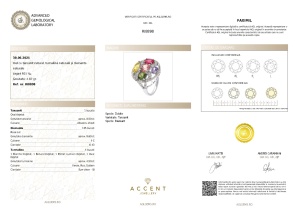 Certificat Gemologic Agl Inel din argint cu tanzanit natural, turmalină naturală și diamante naturale RI8898