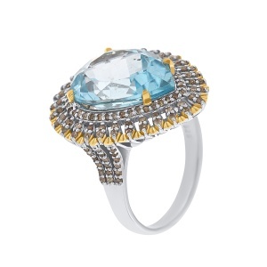 Inel din argint cu topaz natural și diamante naturale