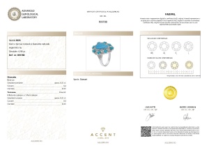 Certificat Gemologic Agl Inel din argint cu turcoaz natural și diamante naturale RI9788