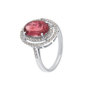 Inel din argint cu turmalină naturală și diamante naturale