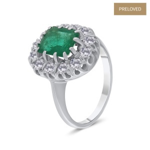 Inel din aur de 14k cu diamante naturale de 0.60 ct și smarald natural de 1.45 ct