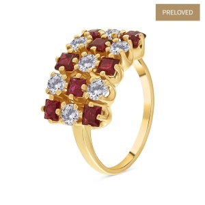 Inel din aur de 14k cu diamante naturale de 0.80 ct și rubine naturale de 1.38 ct