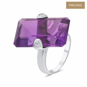 Inel din aur de 18k cu diamante naturale de 0.10 ct și ametist natural de 26.50 ct, SANALITRO