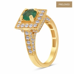 Inel din aur de 18k cu diamante naturale de 1.00 ct și smarald natural de 0.68 ct