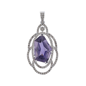 Pandantiv din argint cu Iolit natural și diamante naturale