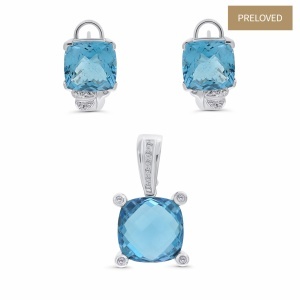 Set din aur de 14k cu topaze naturale de 27.10 ct și diamante naturale de 0.20 ct
