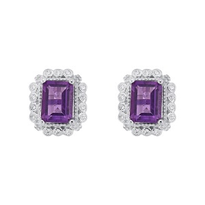 Cercei din argint cu ametist și cubic zirconia