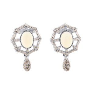 Cercei din argint cu opal natural și diamante naturale