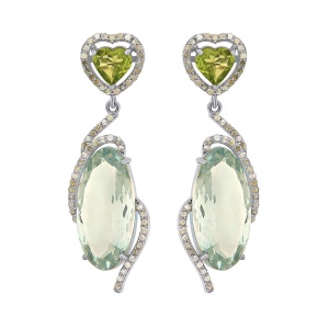 Cercei din argint cu peridot natural, cuarț natural și diamante naturale