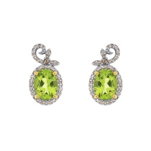 Cercei din argint cu peridote naturale și diamante naturale