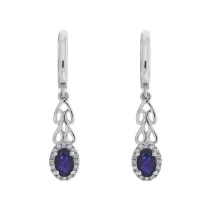 Cercei din argint cu safir și cubic zirconia
