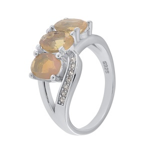 Inel din argint cu opale și cubic zirconia