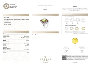 Certificat Gemologic Agl Inel din argint cu peridot natural, granat natural și diamante naturale RI9021