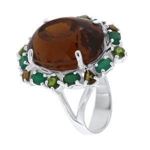 Inel din argint cu piatră de cuarț, onixuri, peridote și citrine