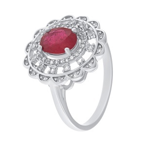 Inel din argint cu rubin și cubic zirconia
