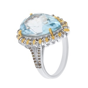 Inel din argint cu topaz natural și diamante naturale