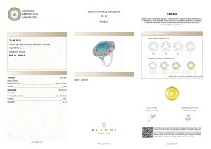 Certificat AGL GEMS Inel cu turcoaz si diamante naturale argint 925