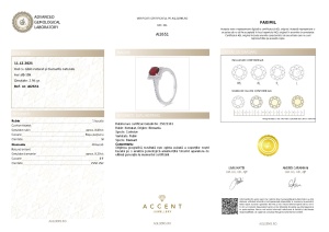 Certificat Gemologic Agl Inel din aur de 18k cu diamante naturale de 0.30 ct și rubin natural de 0.89 ct AI2651