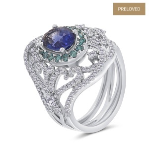 Inel din aur de 18k cu diamante naturale de 1.35 ct și safir natural de 1.89 ct