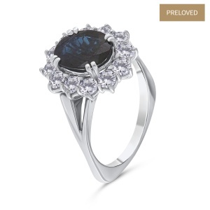 Inel din platină cu diamante naturale de 1.50 ct și safir natural de 2.38 ct