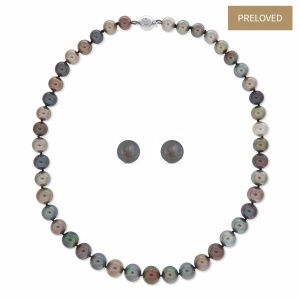 Set din aur de 18k cu diamante naturale de 0.01 ct și perle Tahitian