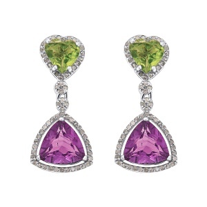 Cercei din argint cu ametist natural, peridot natural și diamante natural