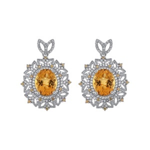 Cercei din argint cu citrin și cubic zirconia