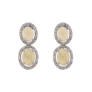 Cercei din argint cu opal natural și diamante naturale