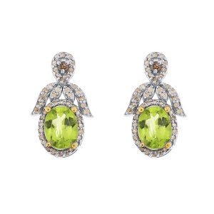 Cercei din argint cu peridot natural și diamante naturale
