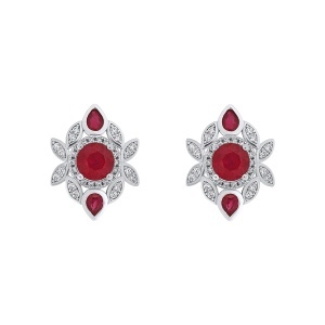 Cercei din argint cu rubine și cubic zirconia