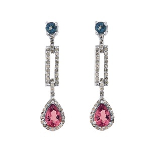 Cercei din argint cu tanzanit natural, topaz natural și diamante naturale