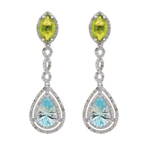 Cercei din argint cu topaz, peridot și diamante naturale