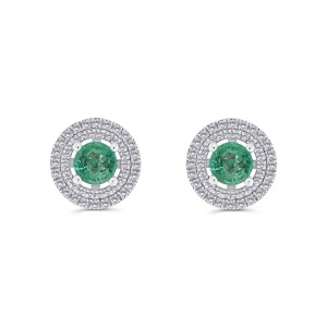 Cercei din aur de 18k cu diamante naturale de 0.40 ct și smaralde naturale de 1.14 ct