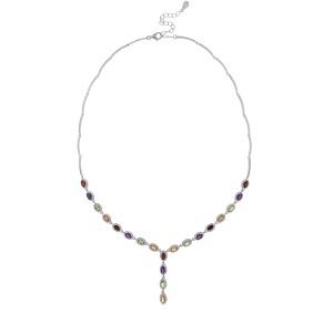 Colier din argint cu citrin, granat, peridot, ametist și cubic zirconia