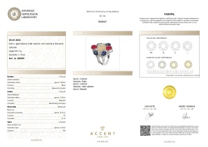 Certificat Gemologic Agl Inel din argint cu opal natural, rubin natural, safir natural și diamante naturale RI8907