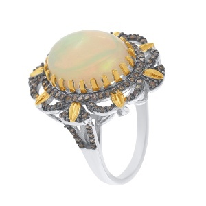 Inel din argint cu opal natural și diamante naturale